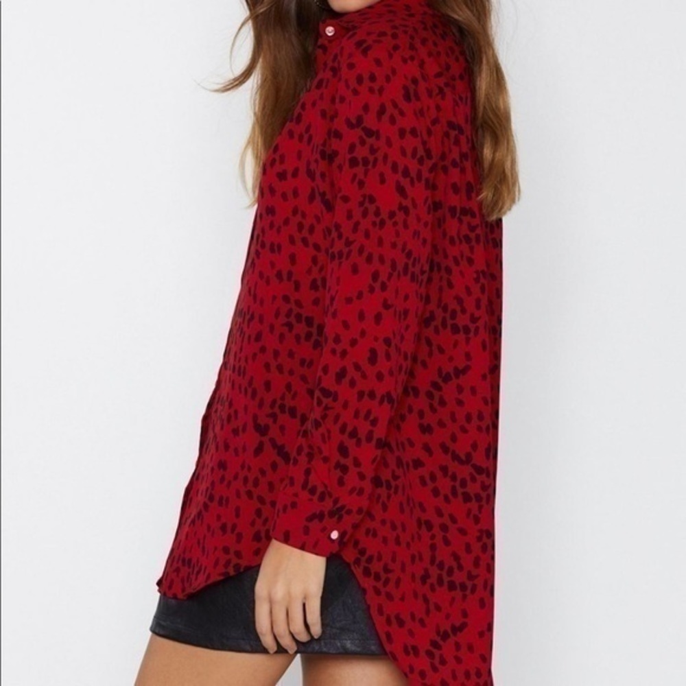 Red leopard button down blouse NWT - image 3
